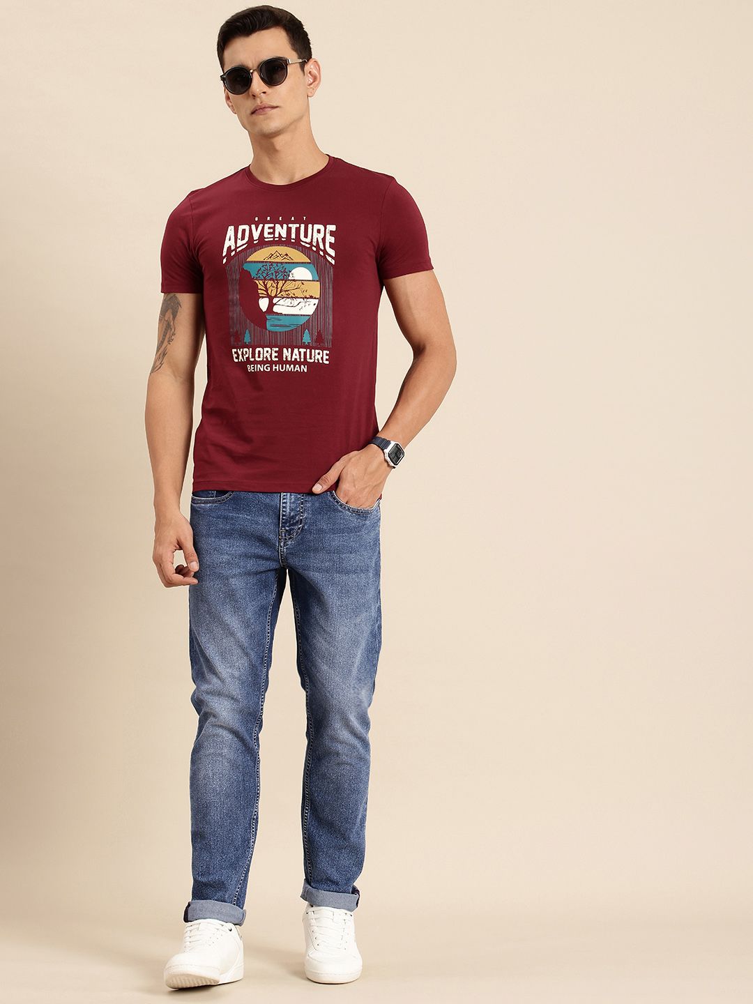 Being Human Men Slim Fit Heavy Fade Stretchable Jeans