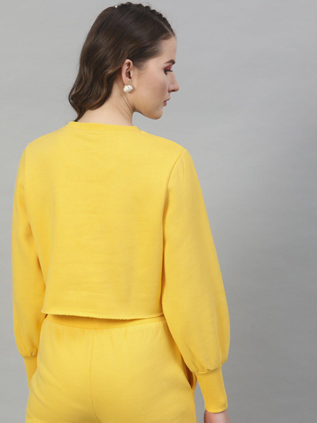 STREET 9 Women Yellow Printed Crop Sweatshirt