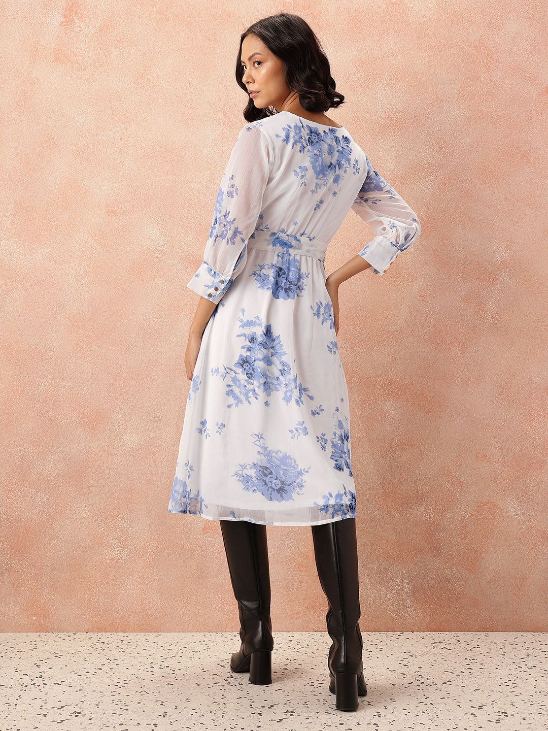all about you Floral Print A-Line Midi Dress with Belt