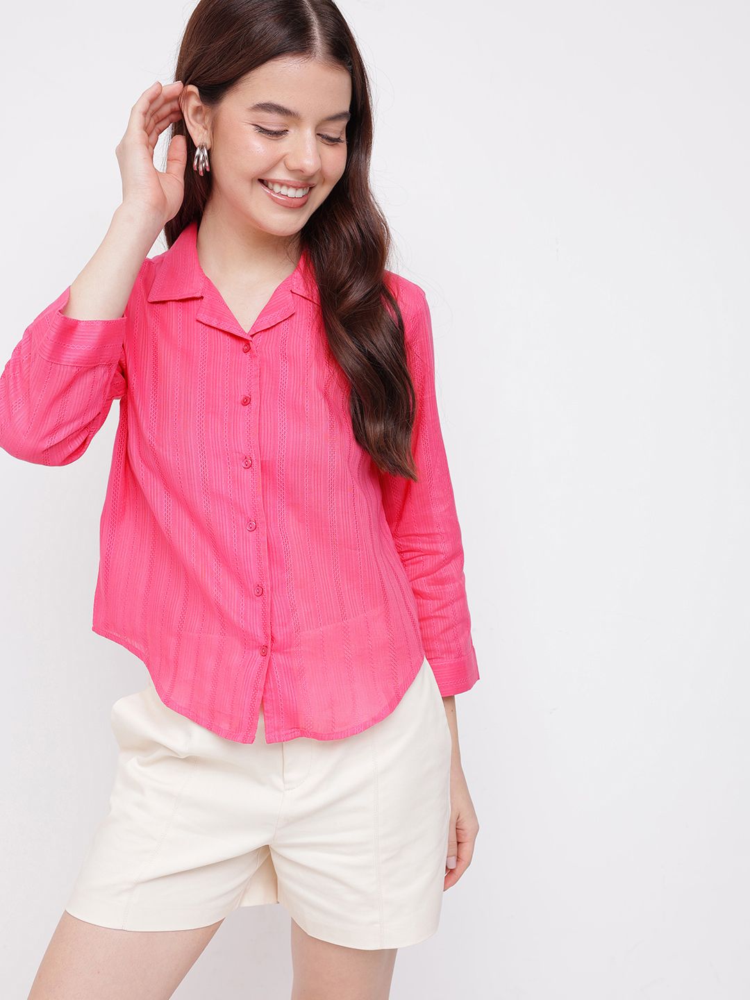 DressBerry Unapologetically Pink Self Striped Shirt