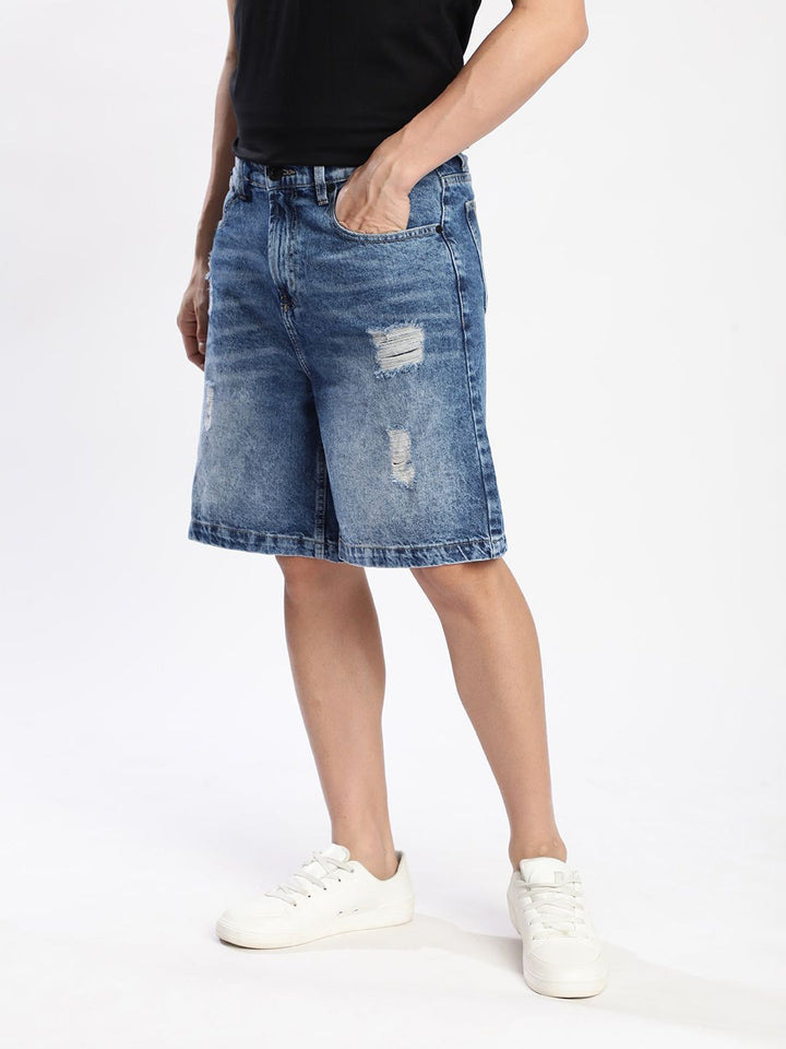 Bene Kleed Men Baggy Fit Distressed Denim Shorts