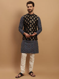 SOJANYA Ethnic Motifs Embroidered Kurta with Churidar & Nehru Jacket
