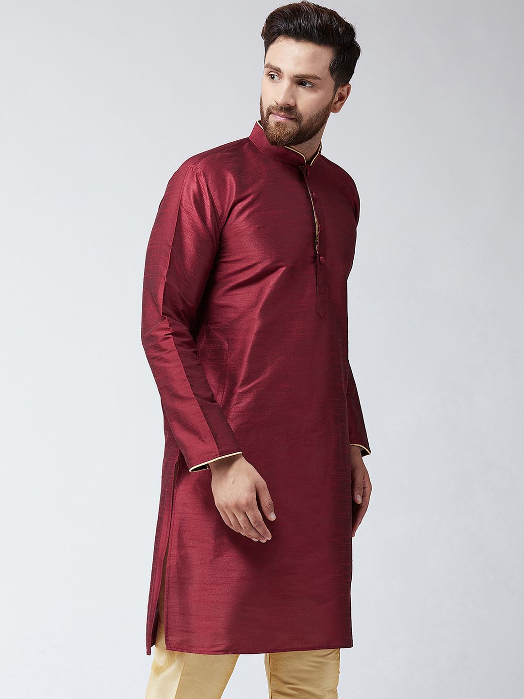 SOJANYA Men Maroon Solid Straight Kurta
