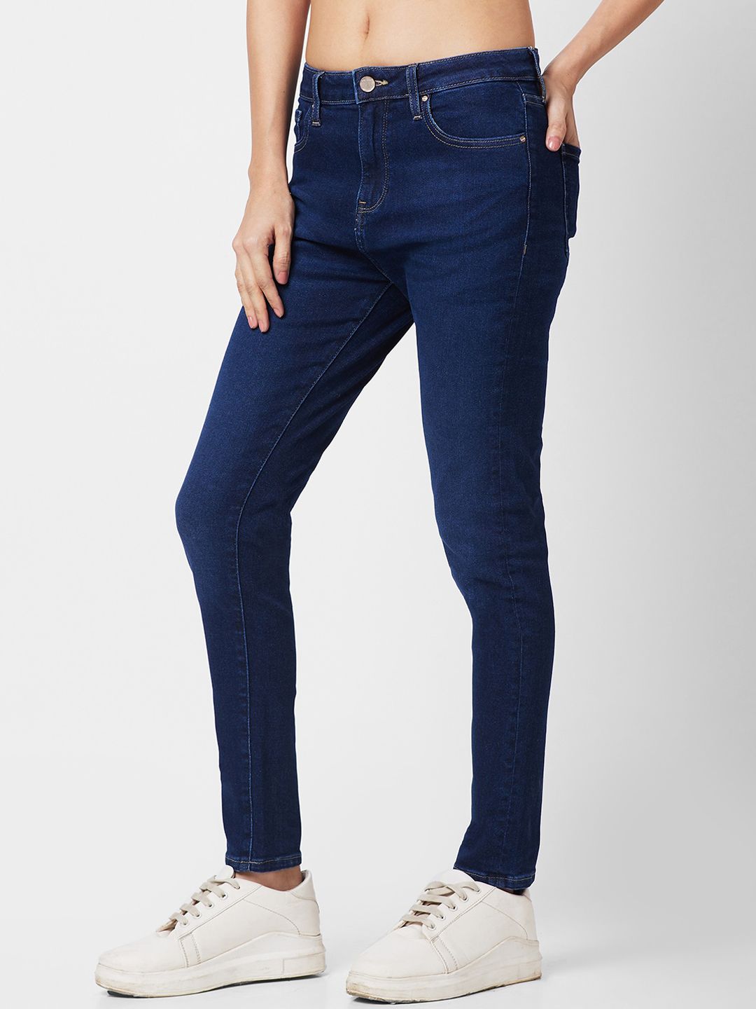 SPYKAR Women Clean Look Slim Fit High-Rise Light Fade Stretchable Jeans