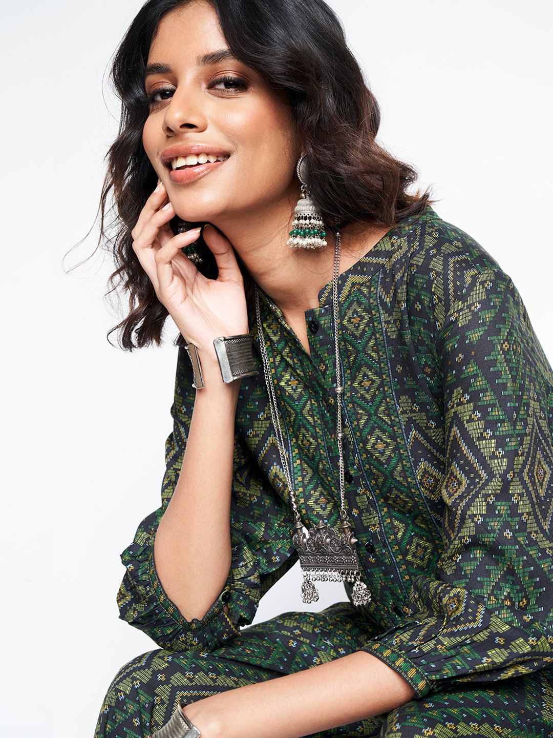 Global Desi Printed Panelled Kurta With Palazzos
