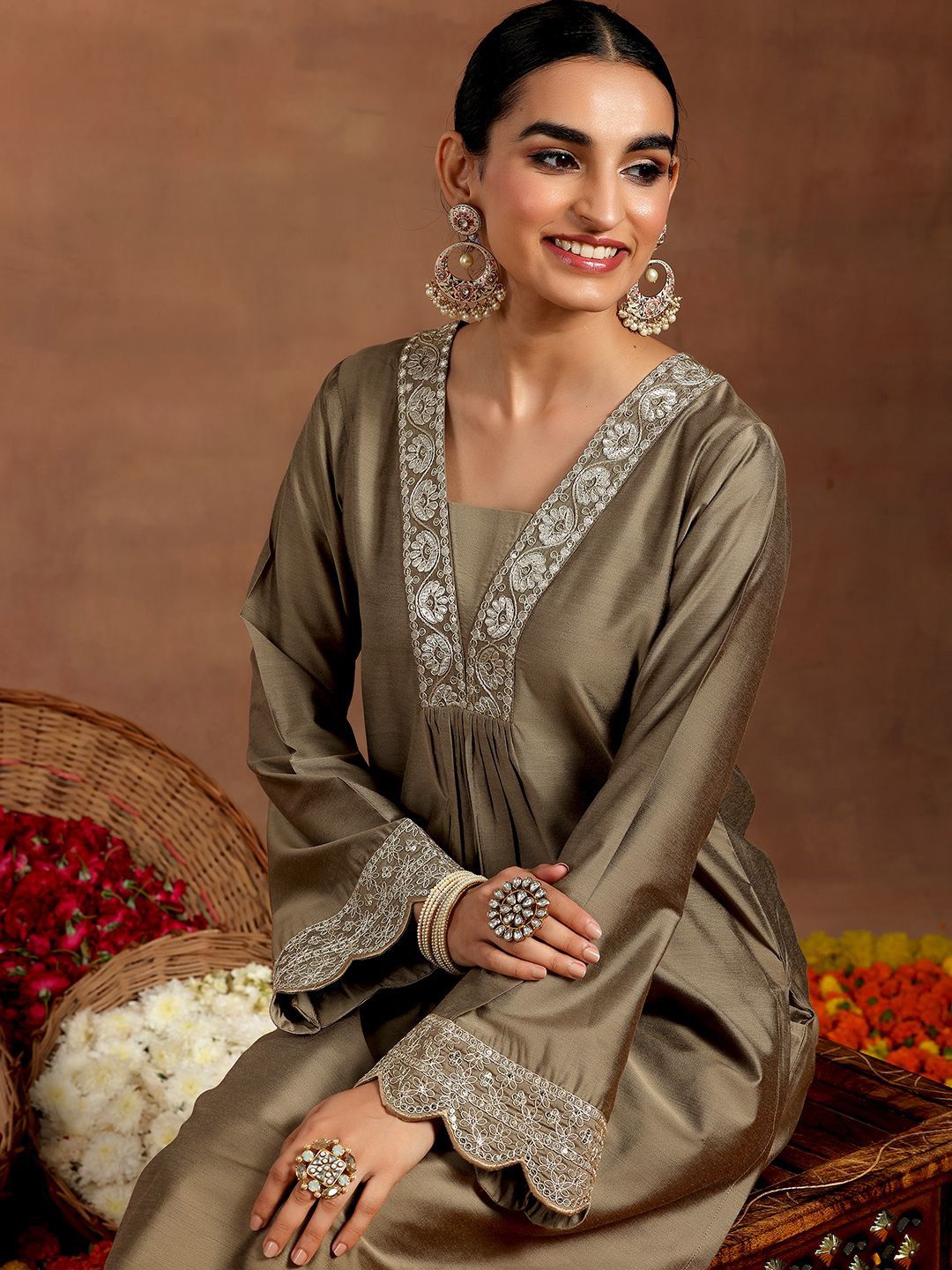 Gerua By Libas Women Floral Embroidered Regular Kurta with Trousers