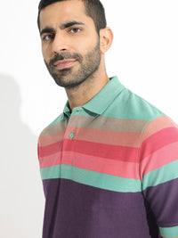 RARE RABBIT Men Glasglow Striped Polo Collar Slim Fit Pure Cotton T-Shirt