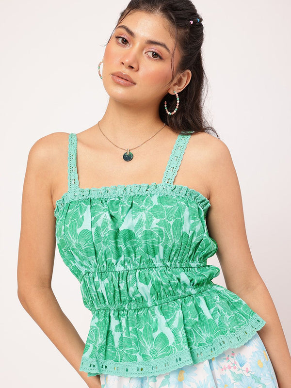 DressBerry Tropical Oasis Schiffli Lace Cinched Waist Top