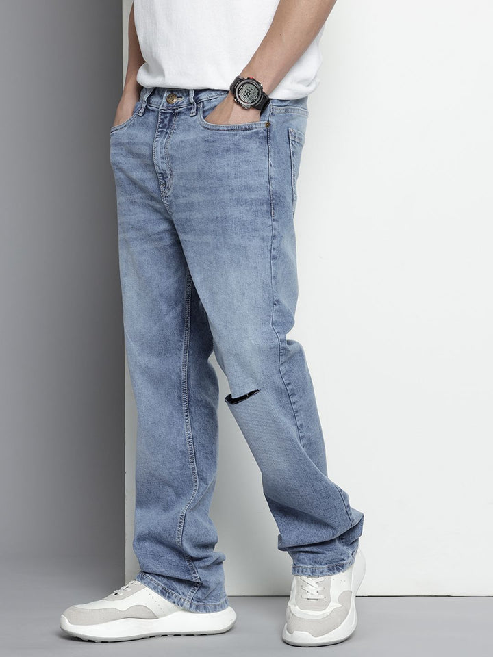 The Indian Garage Co Men Bootcut Slash Knee Ripped Light Fade Stretchable Jeans