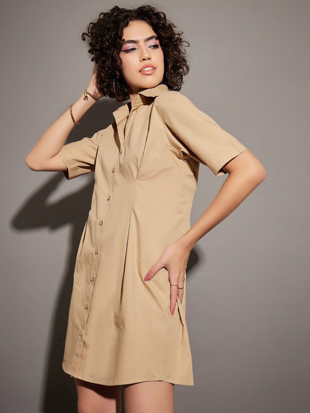 SASSAFRAS Shirt Collar Pure Cotton Shirt Mini Dress