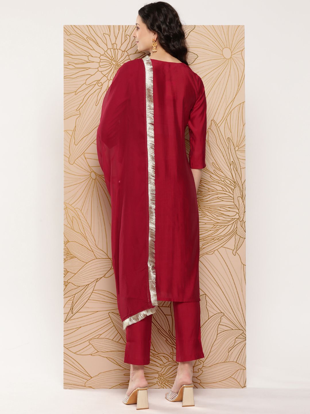 Varanga Women Ethnic Motifs Embroidered Sequinned Kurta with Trousers & With Dupatta