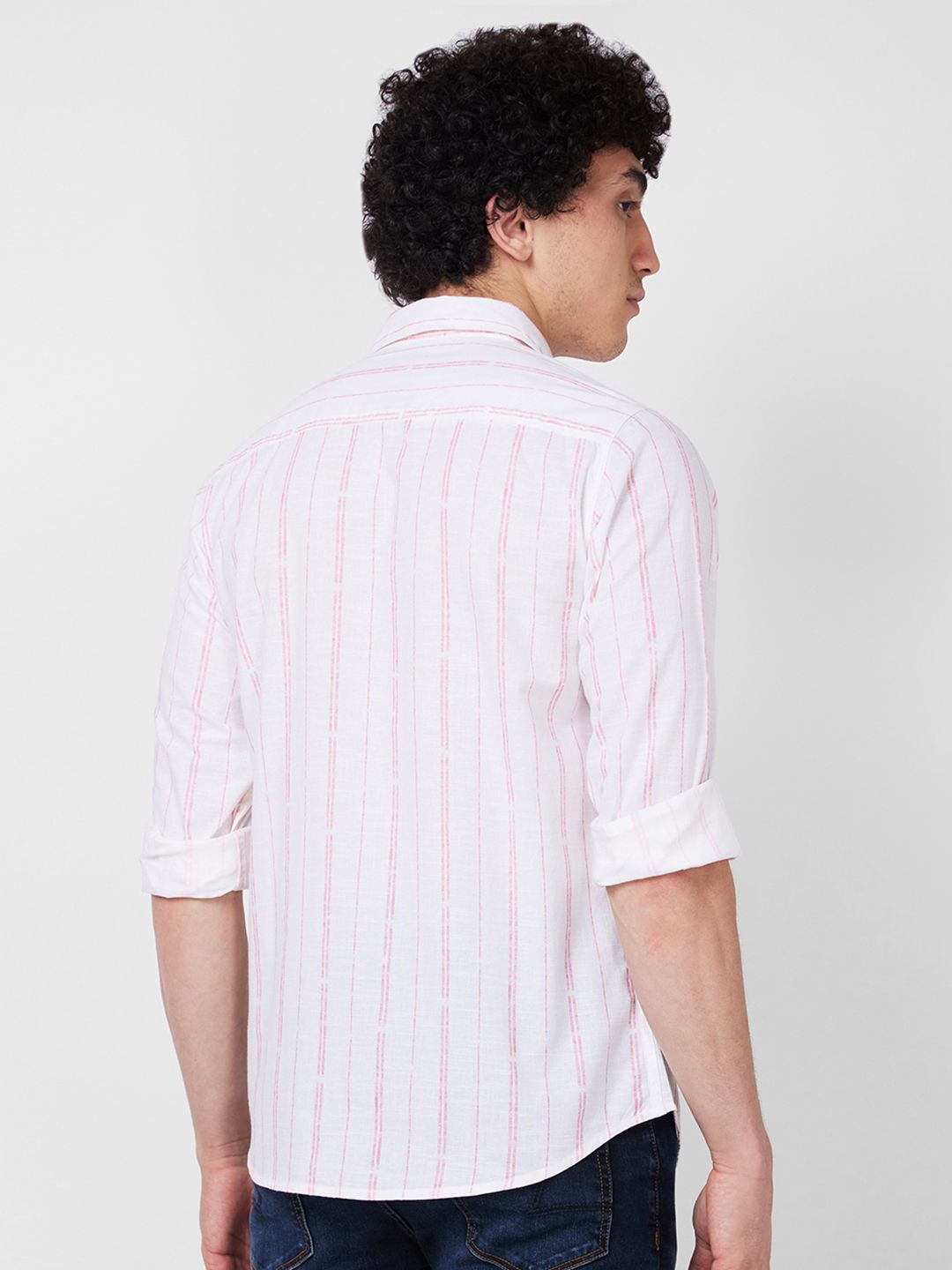 SPYKAR Vertical Striped Spread Collar Long Sleeves Cotton Casual Shirt