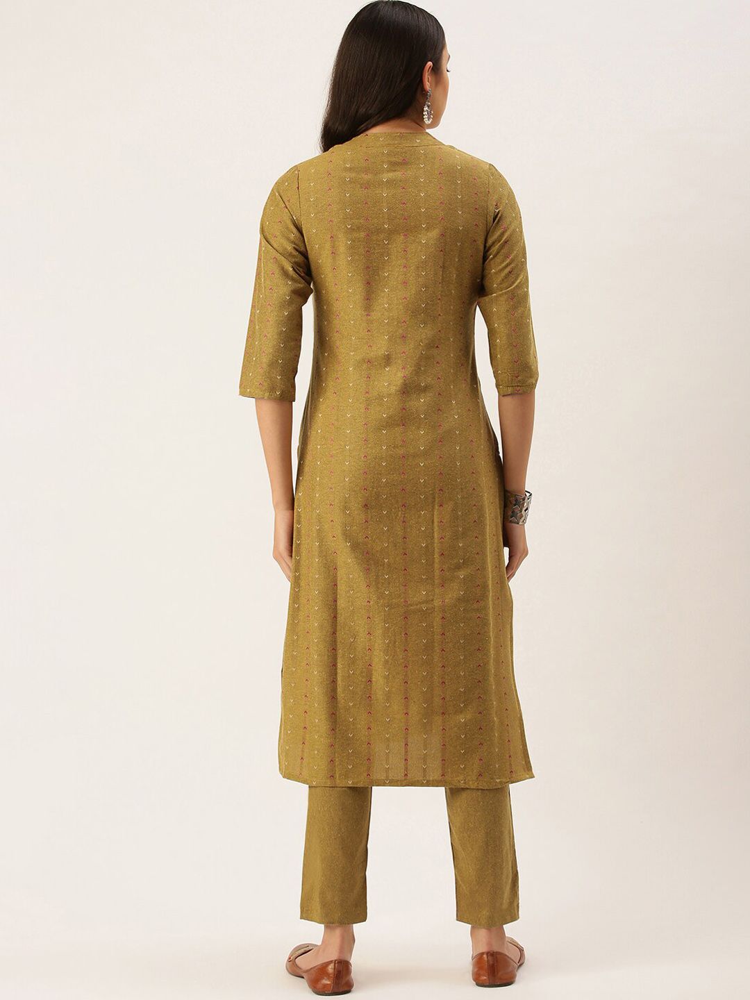 KALINI Woven Design Mandarin Collar Regular Kurta With Trousers