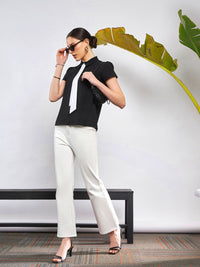 SASSAFRAS Black Shirt Collar Tie Detailed Georgette Top