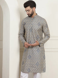 SOJANYA Kolar Mandarin Sulam Bunga Pure Cotton Kurta Lurus