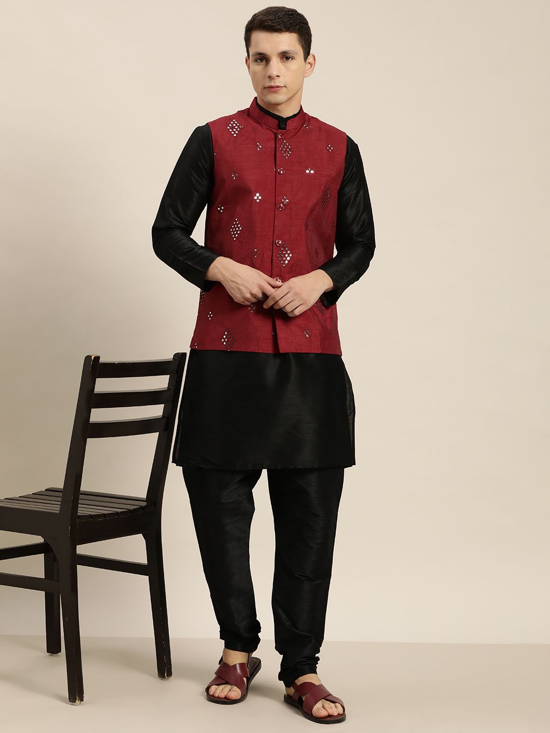 SOJANYA Black Mirror Work Kurta with Churidar