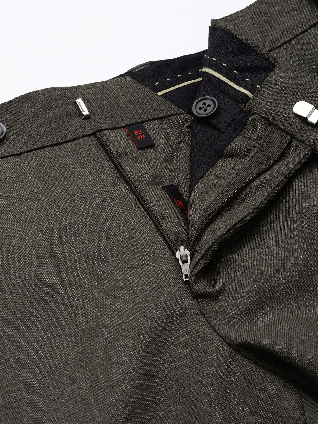 Raymond Men Olive Green Solid Slim Fit Formal Trousers