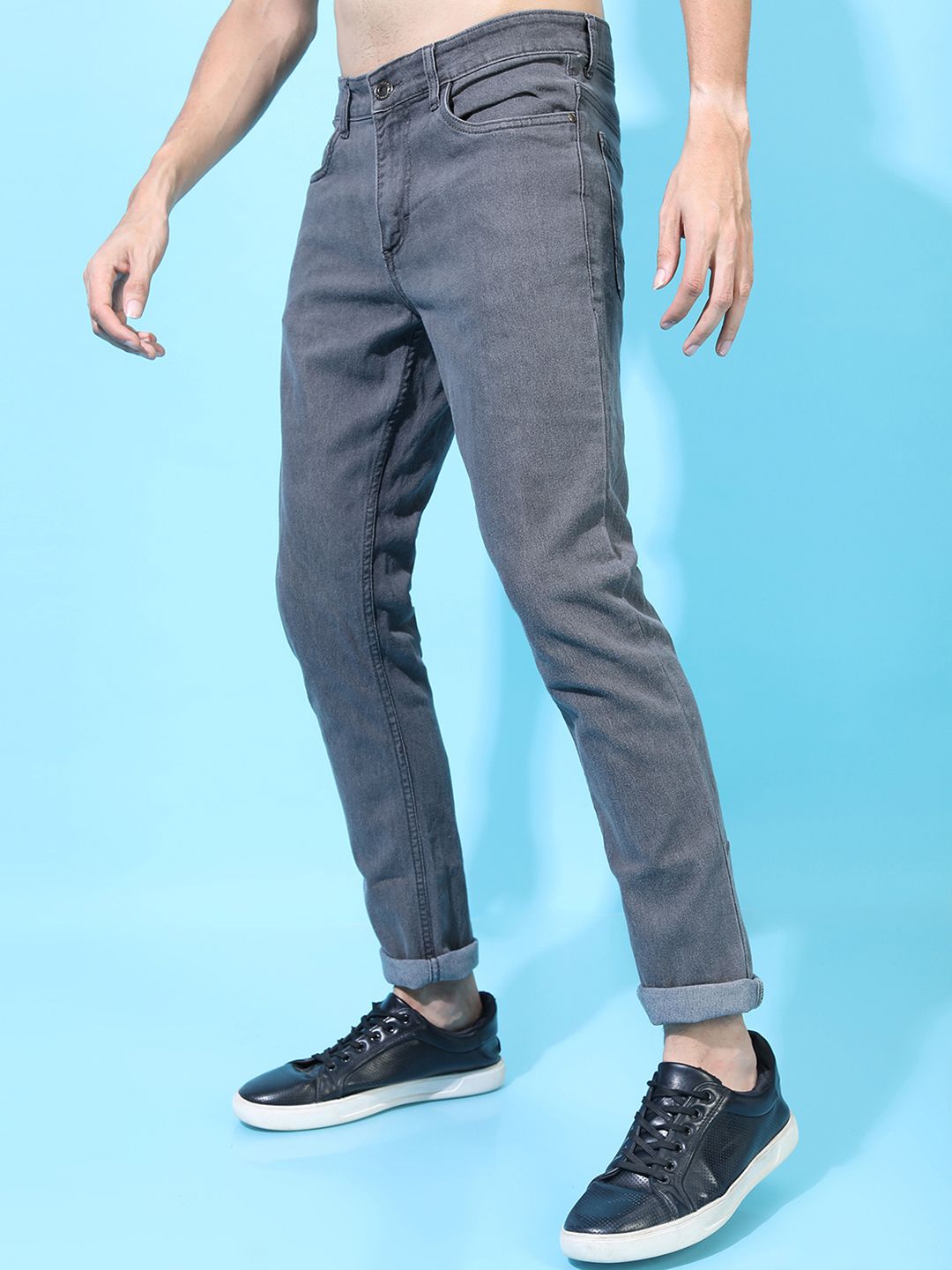 HIGHLANDER Men Grey Super Slim Fit Mid-Rise Clean Look Stretchable Jeans