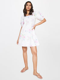 AND Smocked Floral Print A-Line Pure Cotton Dress
