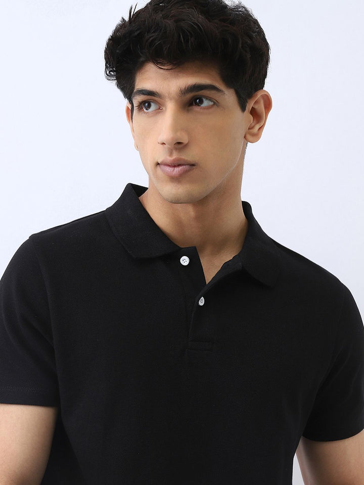 Urbano Fesyen Lelaki Hitam Pepejal Biasa Half Sleeve Cotton Polo T-Shirt