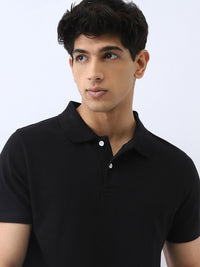 Urbano Fesyen Lelaki Hitam Pepejal Biasa Half Sleeve Cotton Polo T-Shirt