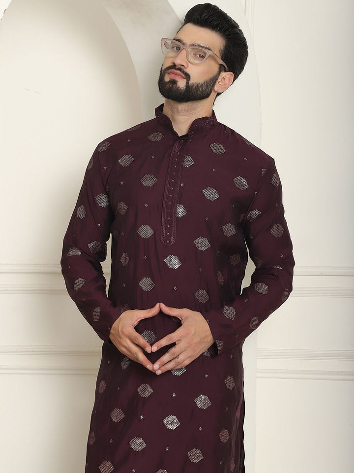 SOJANYA Dihiasi Geometrik Kolar Mandarin Kolar Kapas Sutera Lurus Kurta