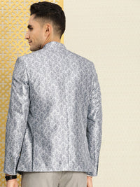 House of Pataudi Jashn Mandarin Collar Self-Design Embroidered Bandhgala Blazer