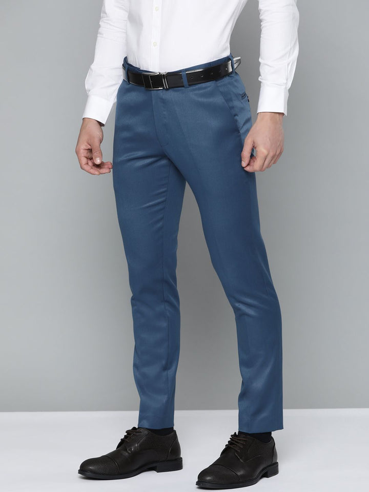 DENNISON Men Blue Solid Smart Auto Fit Waist Formal Trousers