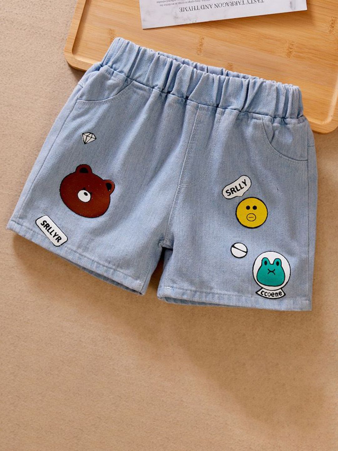 YK Girls Embellished Washed Denim Shorts