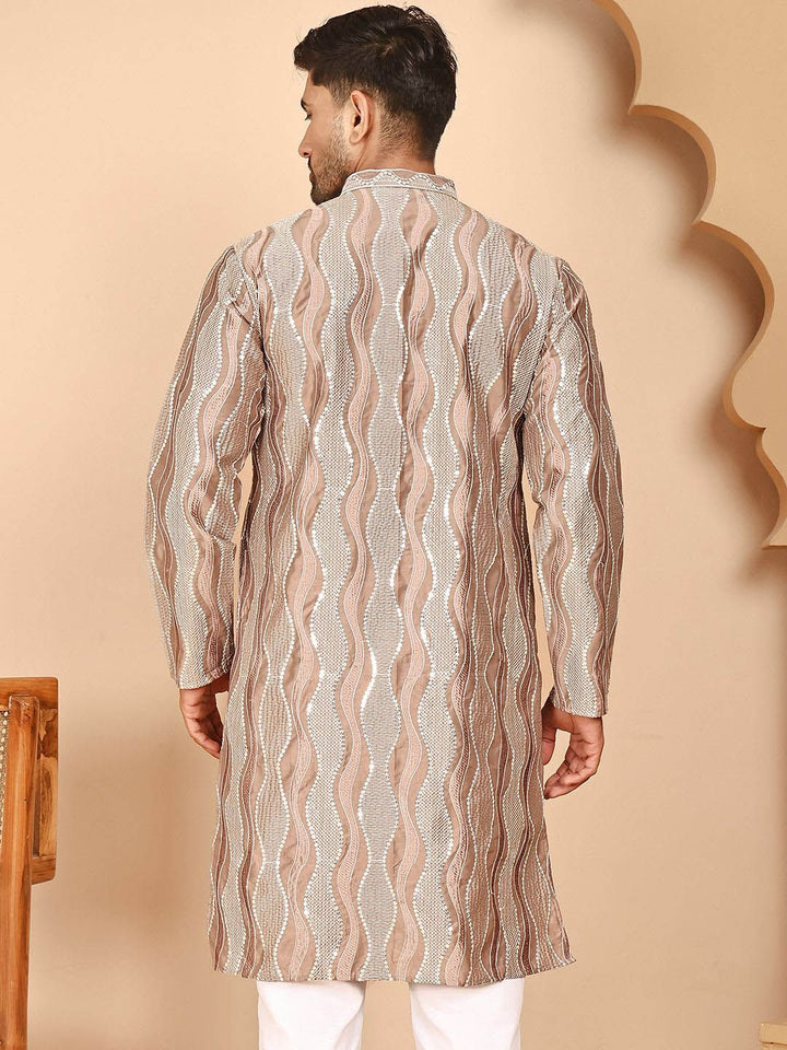 Jompers Floral Embroidered Mandarin Collar Mirror Work Silk Kurta With Dupatta