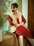 SOJANYA Floral Printed Mandarin Collar Straight Kurta With Pyjamas And Nehru Jacket