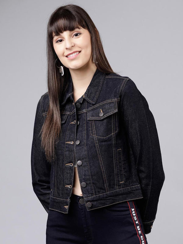 Tokyo Talkies Women Blue Solid Denim Jacket