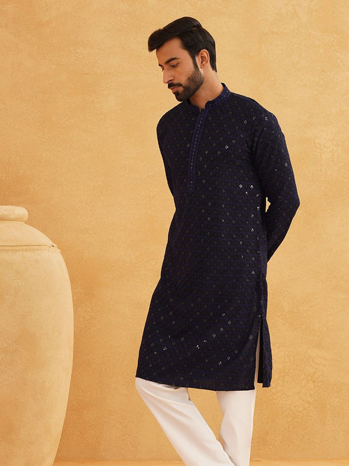 SOJANYA Kurta Lurus Labuci Sulam Geometrik Kapas Tulen