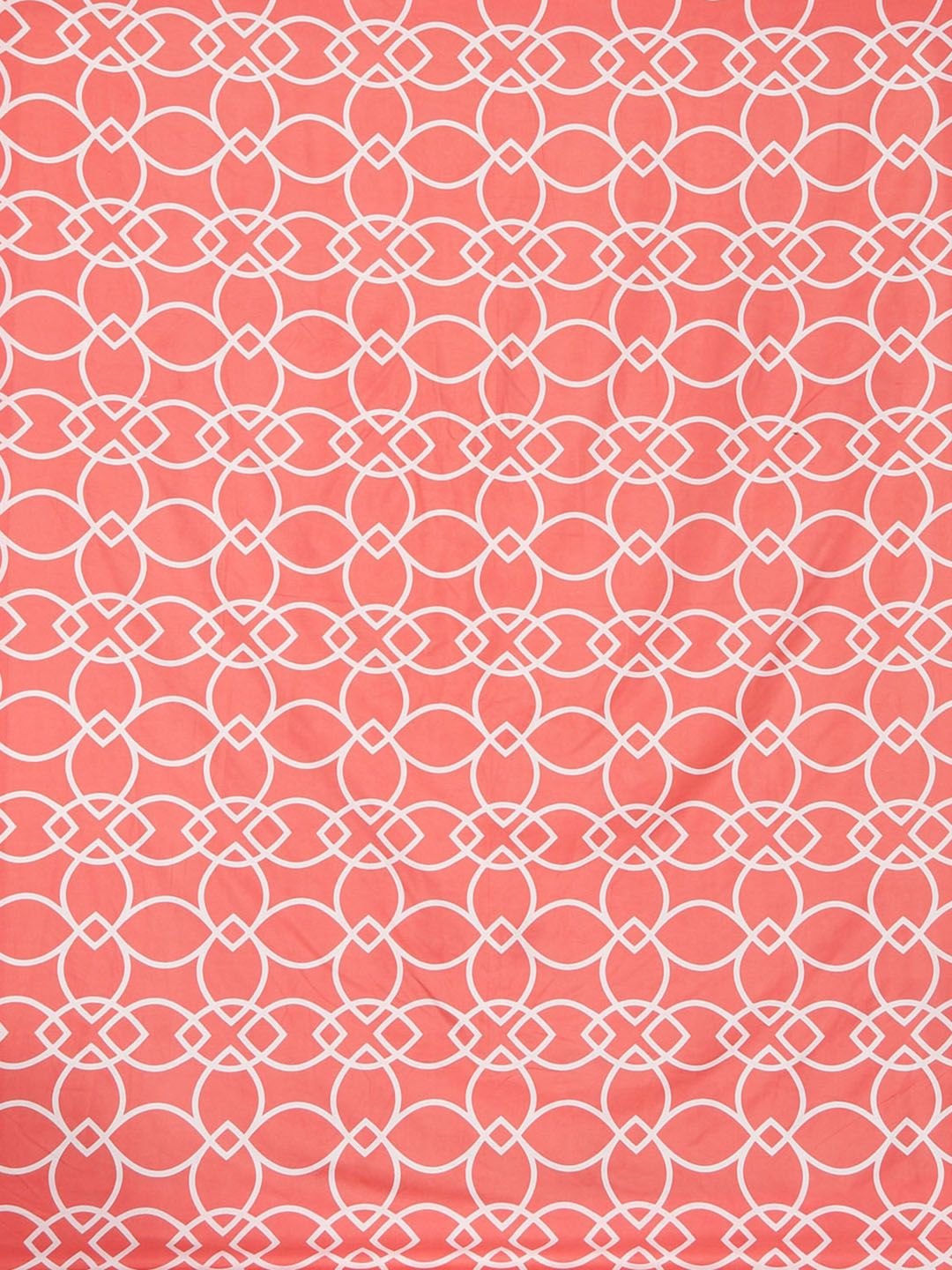 KLOTTHE Peach Geometric Cotton 300 TC Fitted King Fine Bedsheet with 2 Pillow Covers-98 x 87 inches