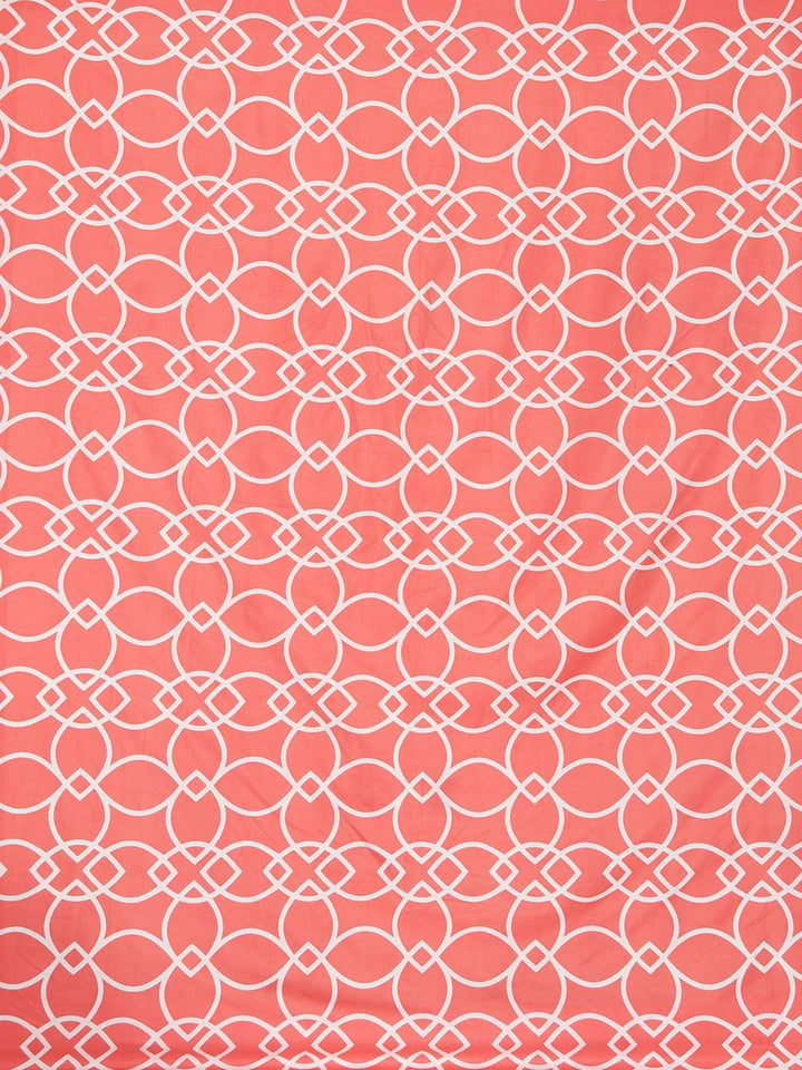 KLOTTHE Peach Geometric Cotton 300 TC Fitted King Fine Bedsheet with 2 Pillow Covers-98 x 87 inches