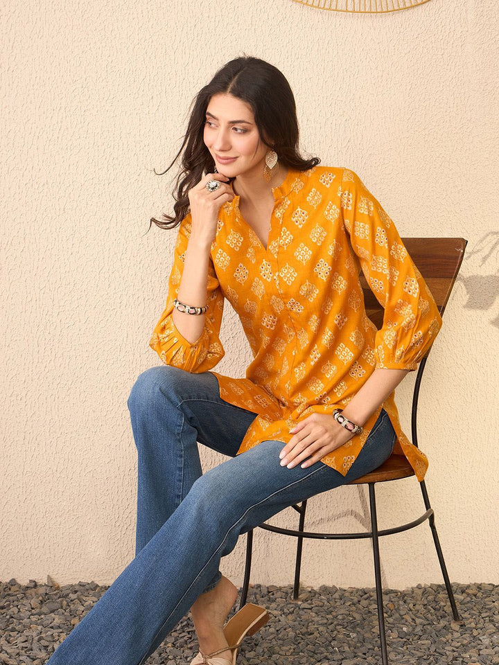 KALINI Floral Print Mandarin Collar Top