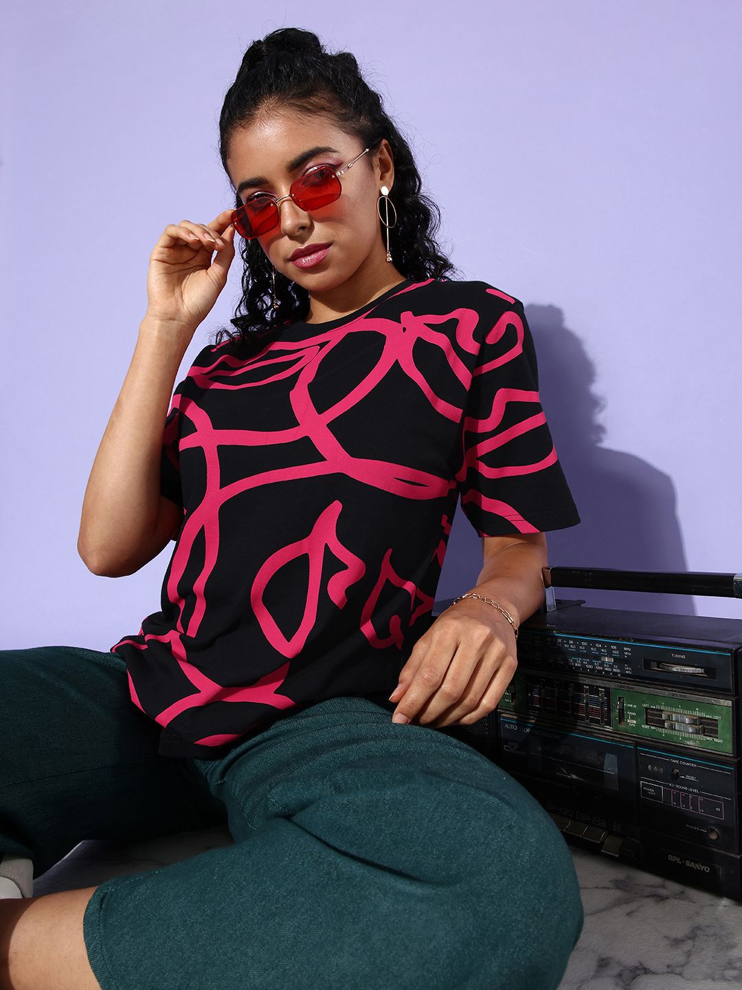 DILLINGER Abstract Printed Oversized Longline Pure Cotton T-shirt