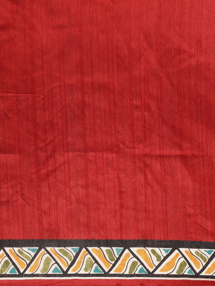 Saree mall Maroon & White Ethnic Motifs Print Art Silk Taant Saree