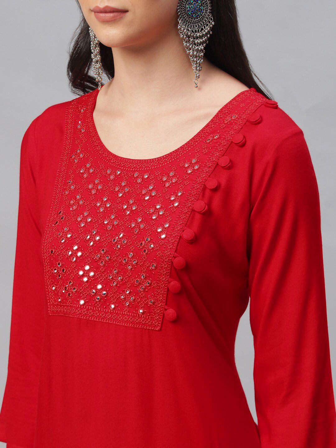 Libas Women Red Embroidered Straight Kurta