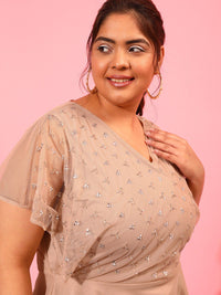 CURVY STREET Plus Size V-Neck Sequined Embellished Net Peplum Top