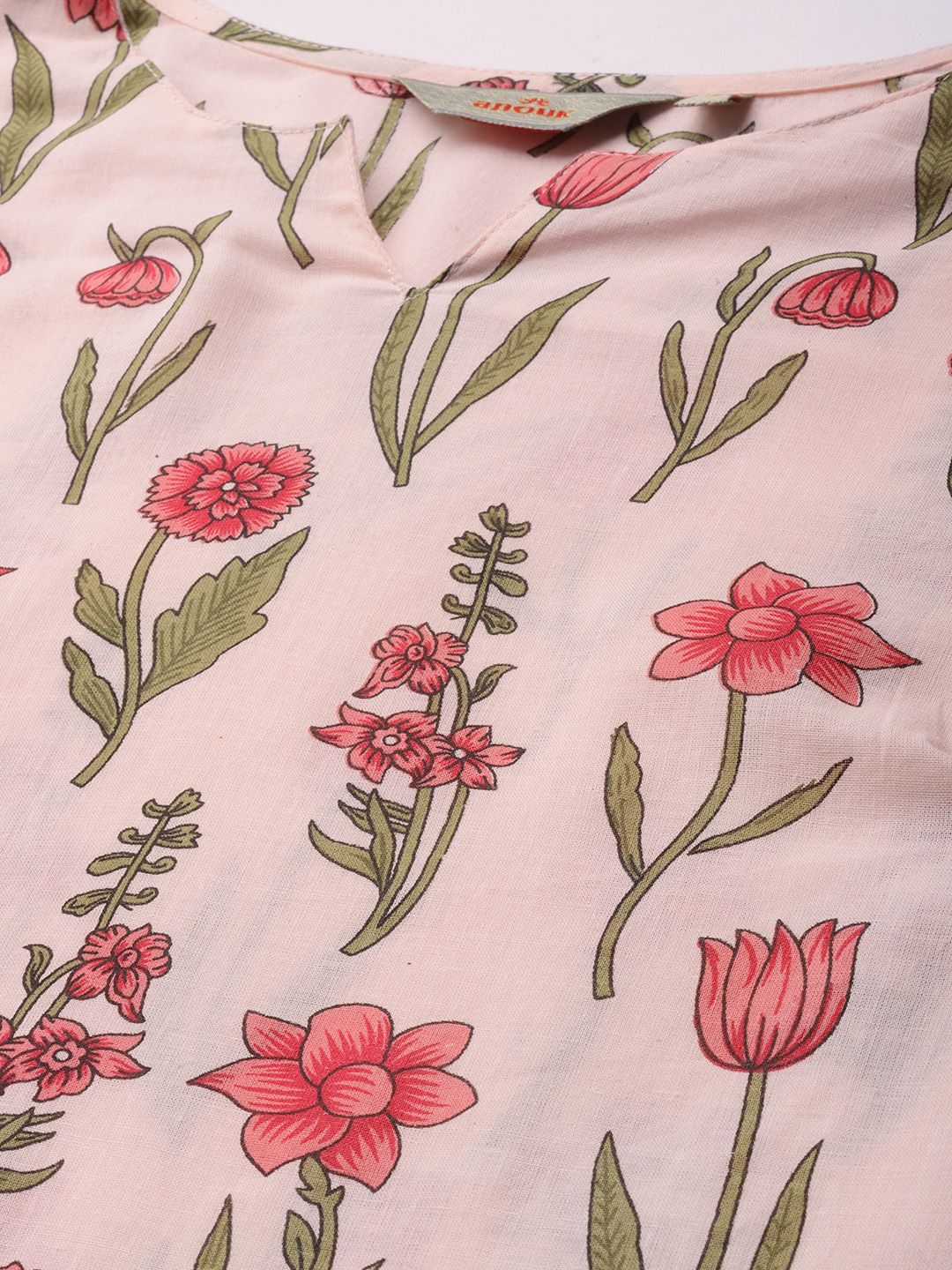 Anouk Floral Printed Pure Cotton Kurta with Trousers & With Dupatta
