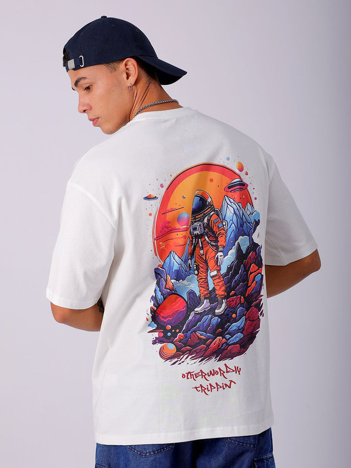 The Indian Garage Co Men Back Printed Boxy Oversized Round Neck Pure Cotton T-shirt