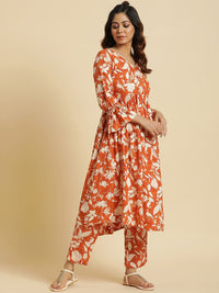 W Floral Printed V-Neck Empire Kurta with Trousers