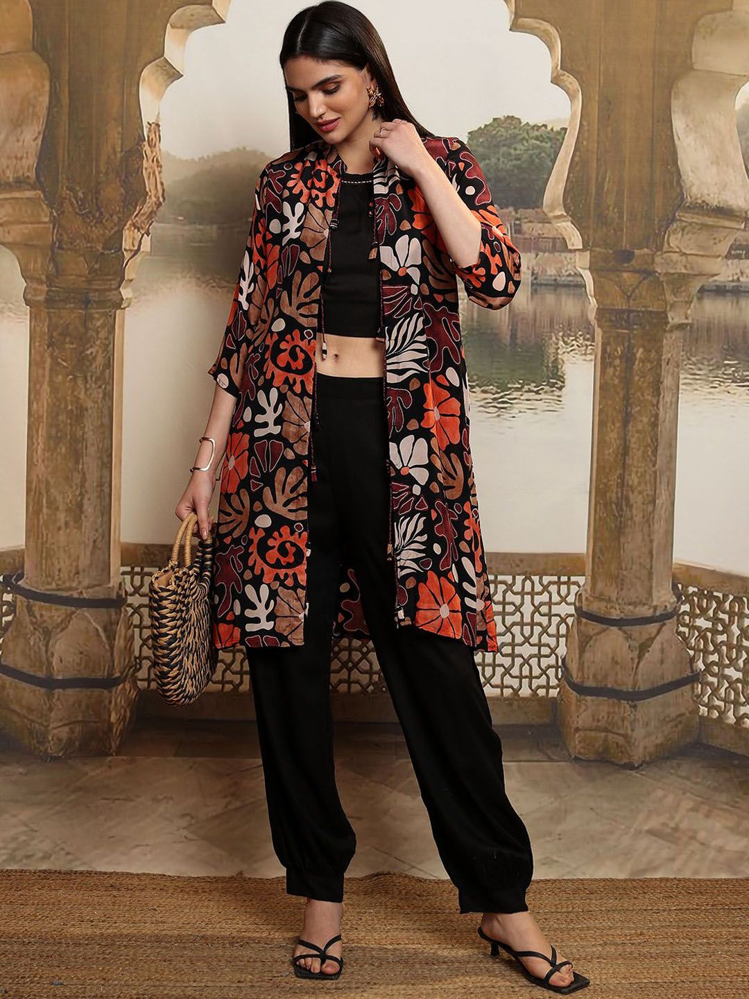 Vishudh Women Printed Top with Trousers & Jacket  Co-ords Set