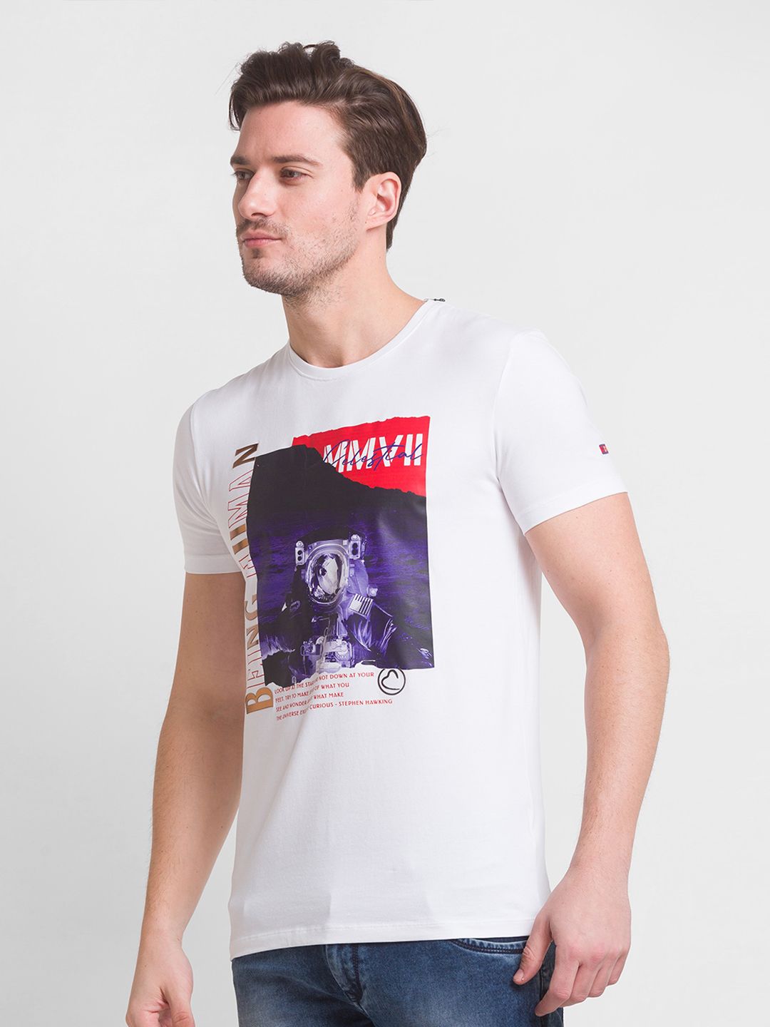 Being Human Men White Printed Cotton  T-shirt