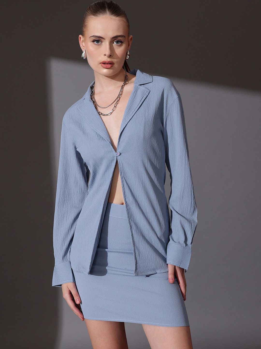 STREET 9 Self Design Shirt & Skirt Co-ord Set