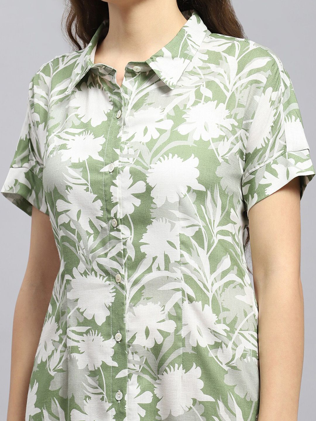 Monte Carlo Linen Shirt Collar Printed Tunic