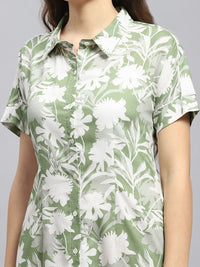 Monte Carlo Linen Shirt Collar Printed Tunic