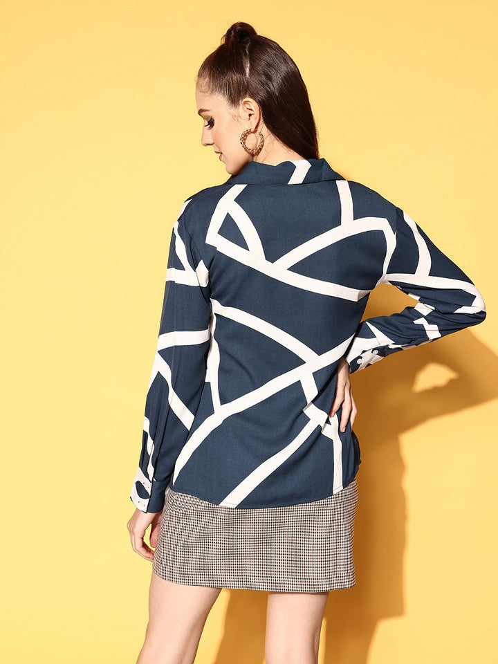 Berrylush Attractive Navy Blue Striped Retro Optimism Top