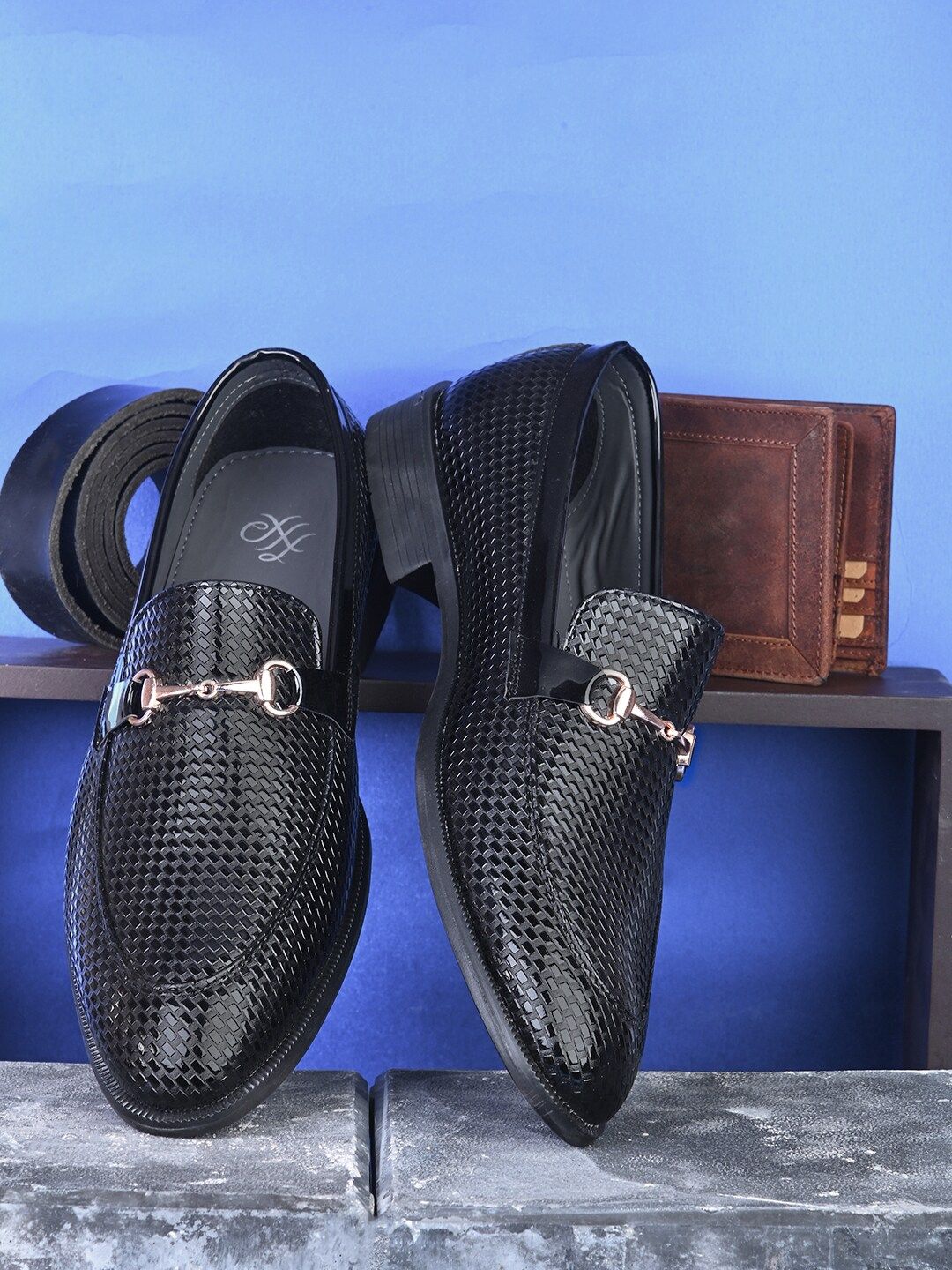 House of Pataudi Men Textured Formal Horsebit Loafers